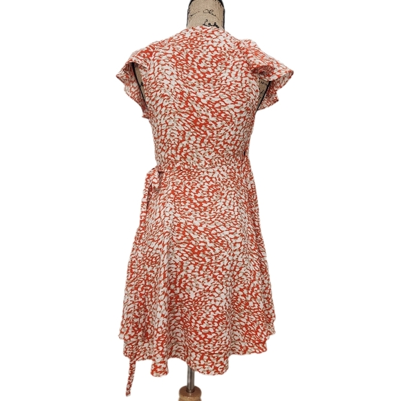 FREE PEOPLE French Quarter Wrap Mini Dress, Orange/Tan/White Print, Women's XS - Picture 7 of 13